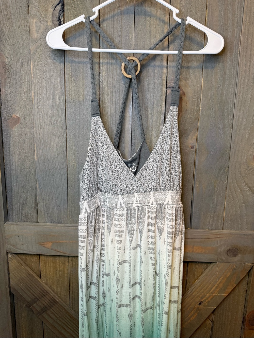 Vintage Mudd Braided-Strap Ombre Maxi Dress in Mint and Gray